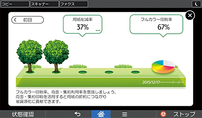 リコーのリコンディショニング機のエコ画面