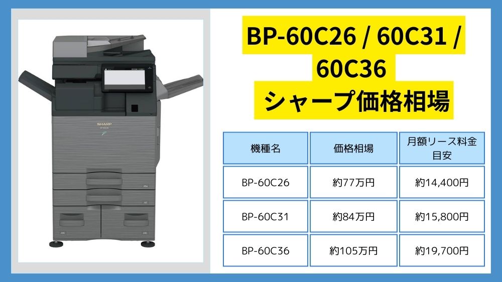 BP-60C26 / 60C31 / 60C36価格】シャープのリース料・カウンター料金