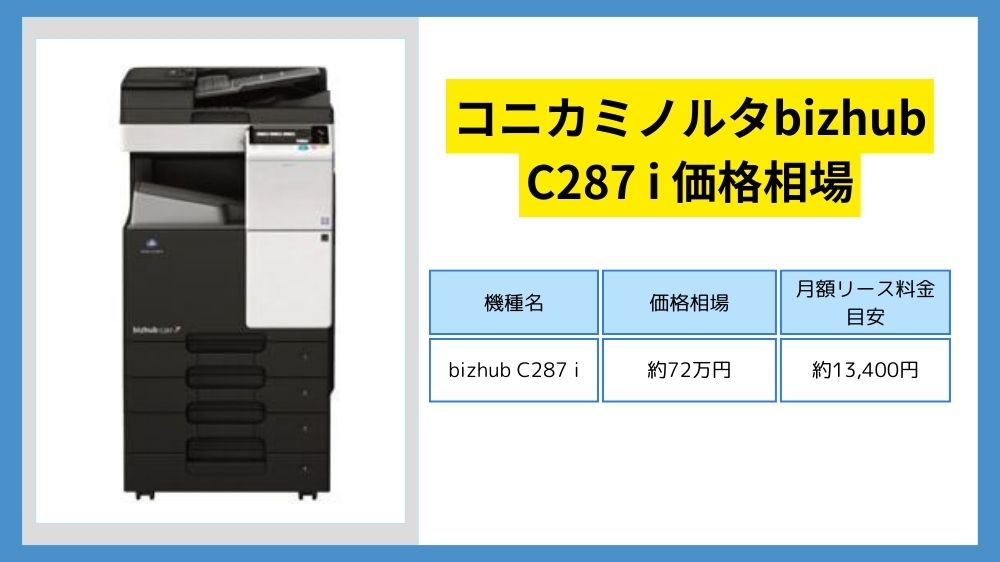 コニカミノルタbizhub C287 i 価格】リース料・カウンター料金