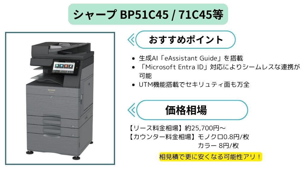 【BP-51C45・71C45等の価格】シャープのリース料金相場＆カウンター料金相場 – コピー機価格診断ドットコム
