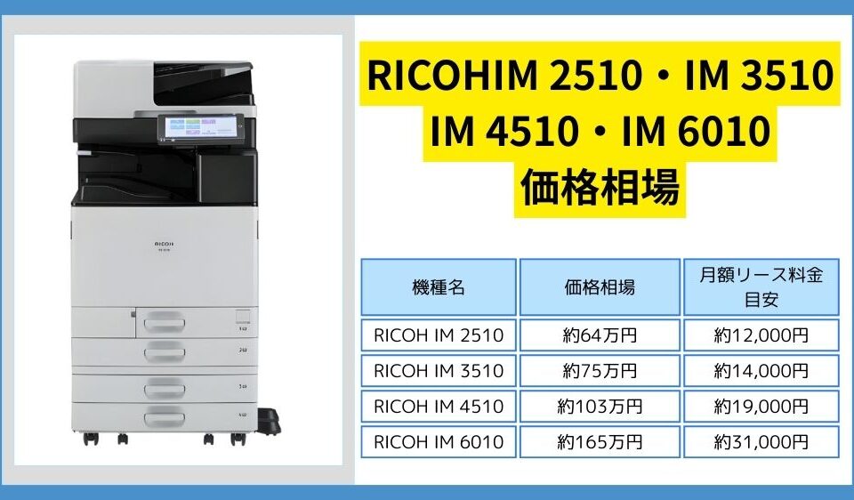 【IM 2510・IM 3510・IM 4510・IM 6010の価格】リコーのリース料金相場＆カウンター料金相場
